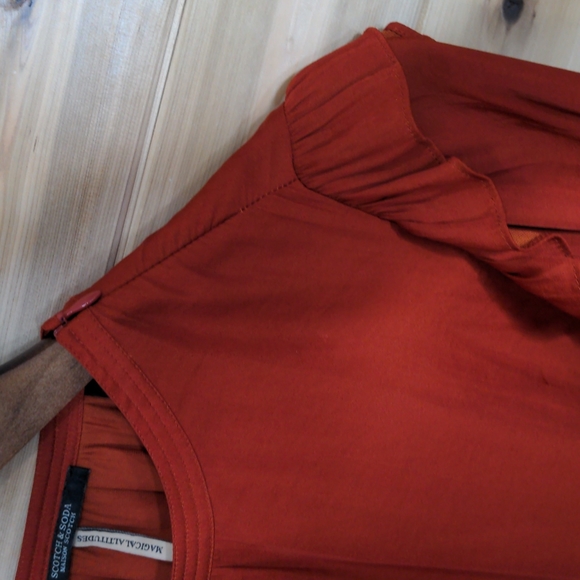 Scotch and Soda Ruffle Blouse in Burnt Orange size Small - Picture 4 of 11